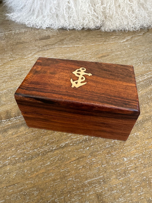 Wooden keepsake box w/ brass anchor