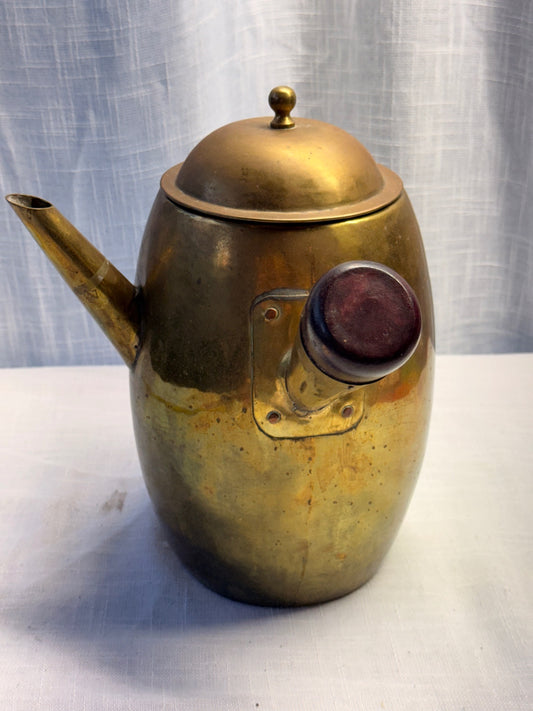 Vintage Solid Brass Teapot Pitcher with Side Wooden Handle – Made in Hong Kong