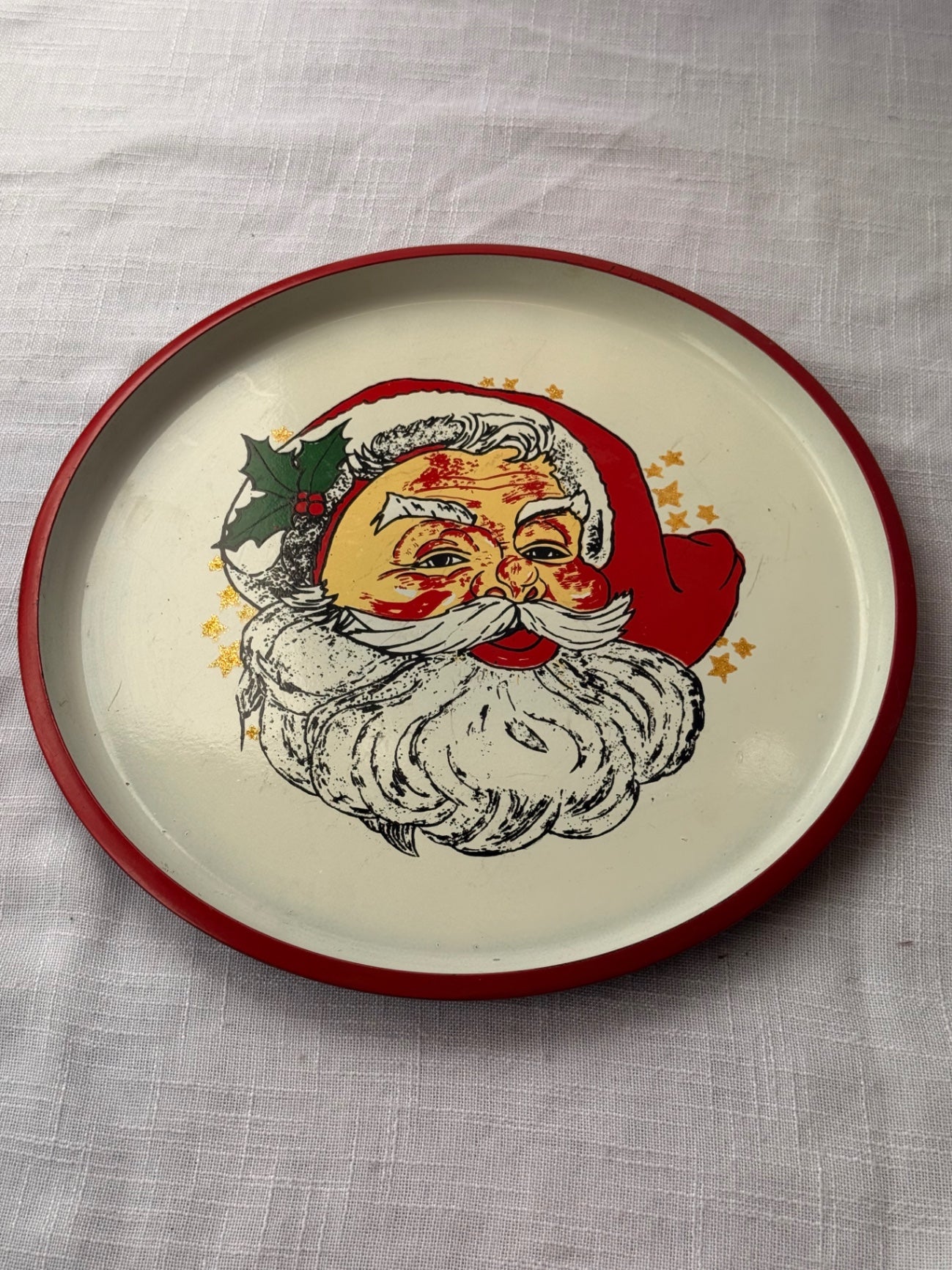 Vintage Mid-Century Santa Claus Metal Serving Tray - Retro Christmas Holiday Decor