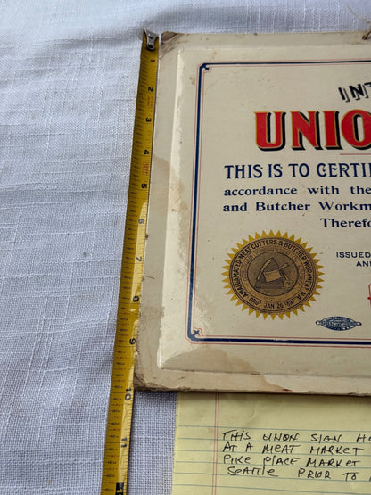Vintage Amalgamated Meat Cutters Union Market Sign - Pike Place Market Seattle History