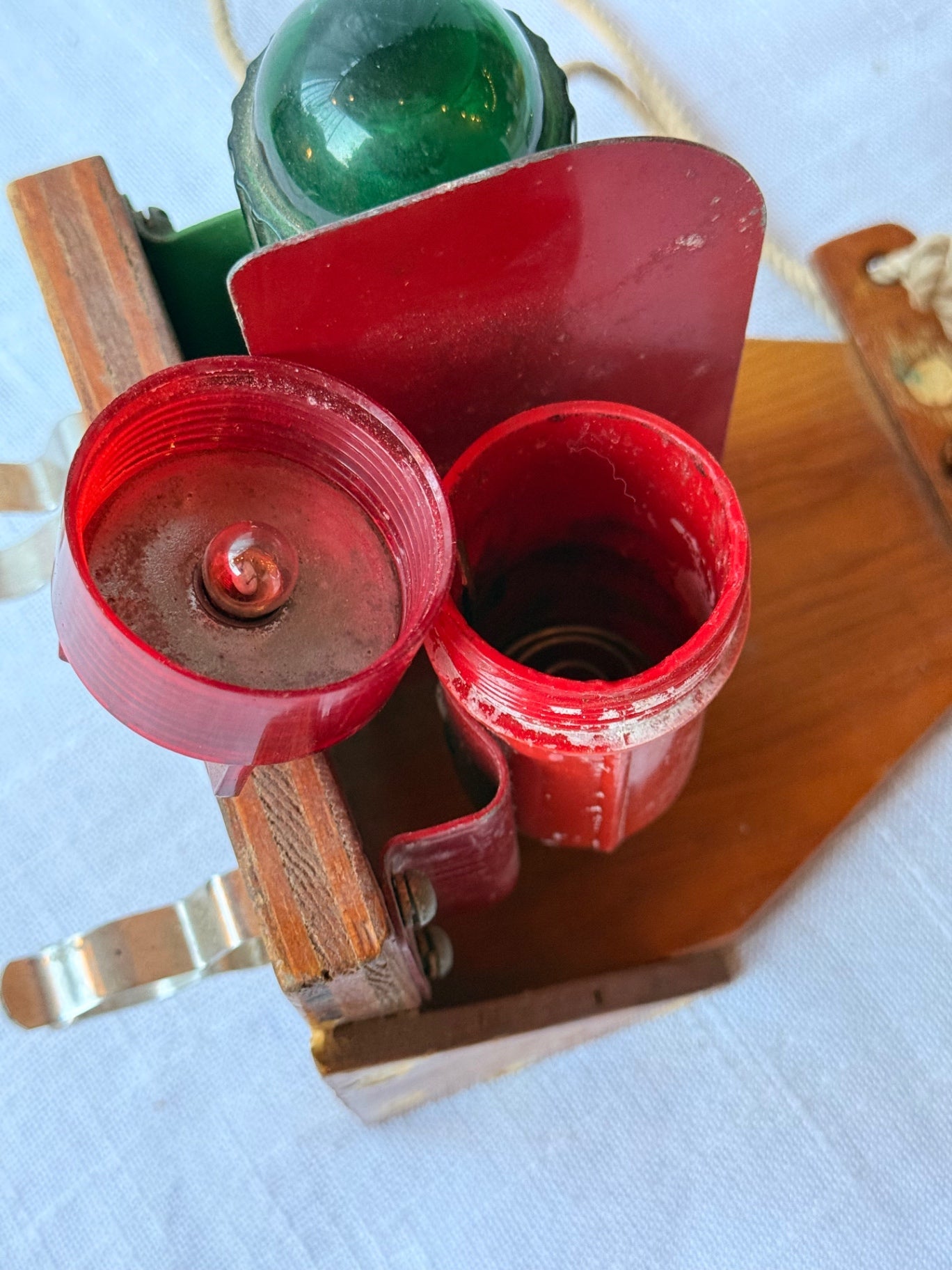 Vintage Dual-Signal Light Wooden Caddy / Wall Mount Lamp Unit