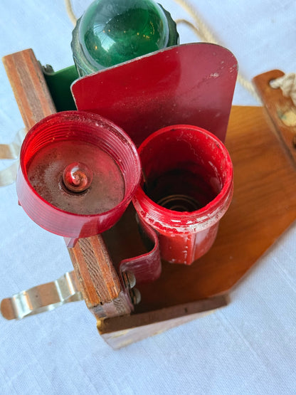 Vintage Dual-Signal Light Wooden Caddy / Wall Mount Lamp Unit