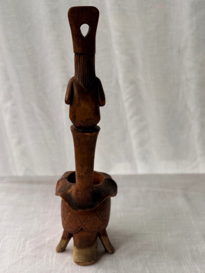 Vintage Hand-Carved Wooden Mortar and Pestle Set - Tribal Figural Grinder Folk Art