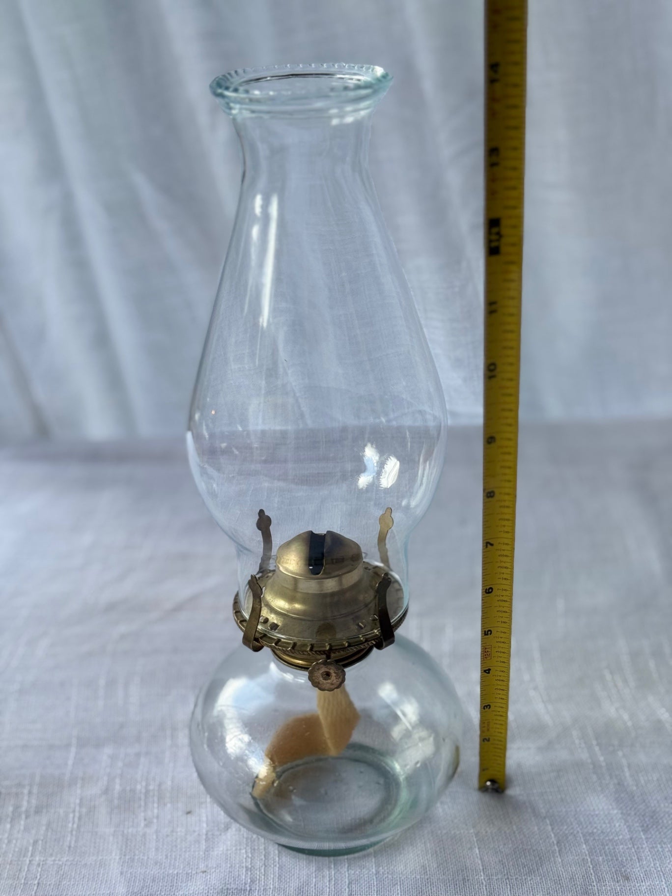 Vintage Clear Glass Oil Lamp - Antique Finger Lamp with Handle & Chimney