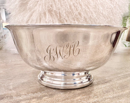 Paul Revere style silver bowl w/script monogram 