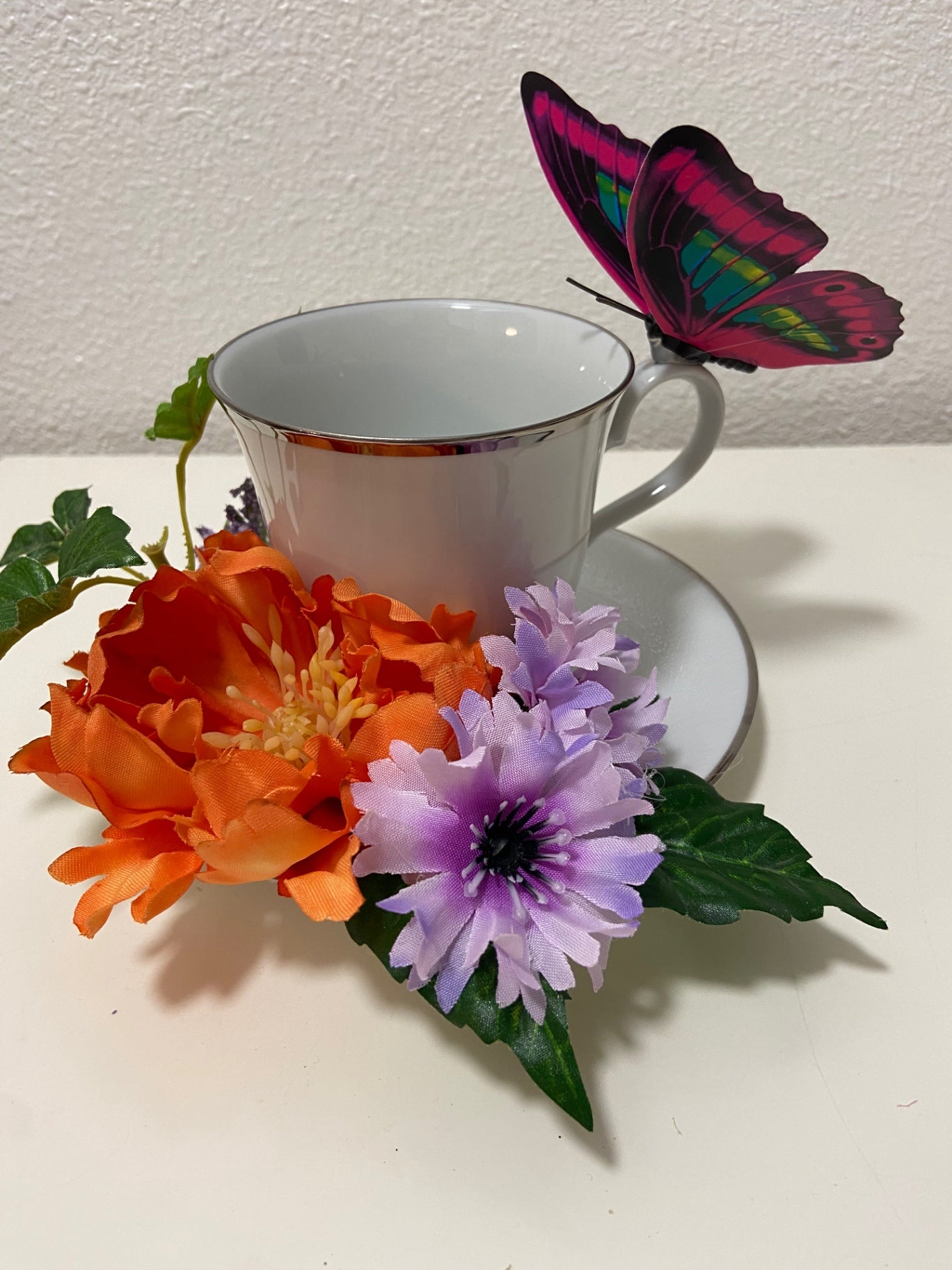 Teacup orange Peony with lavender accents 20