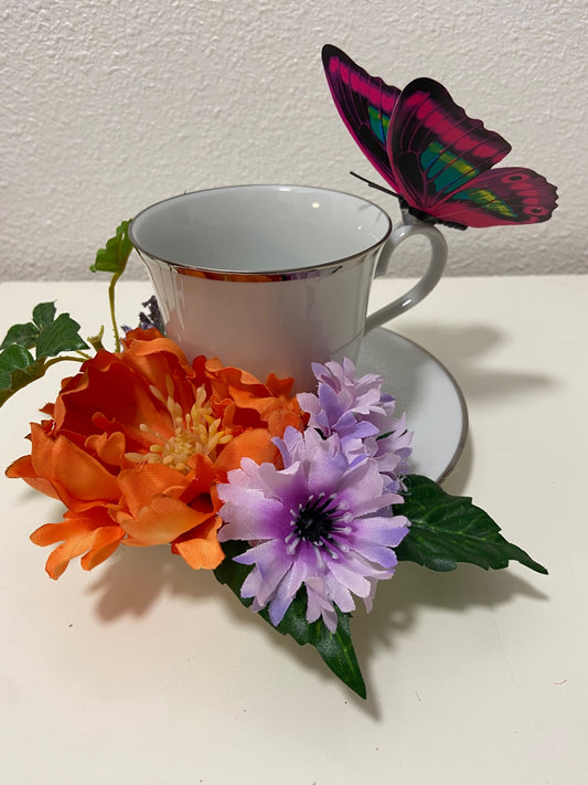 Teacup orange Peony with lavender accents 20