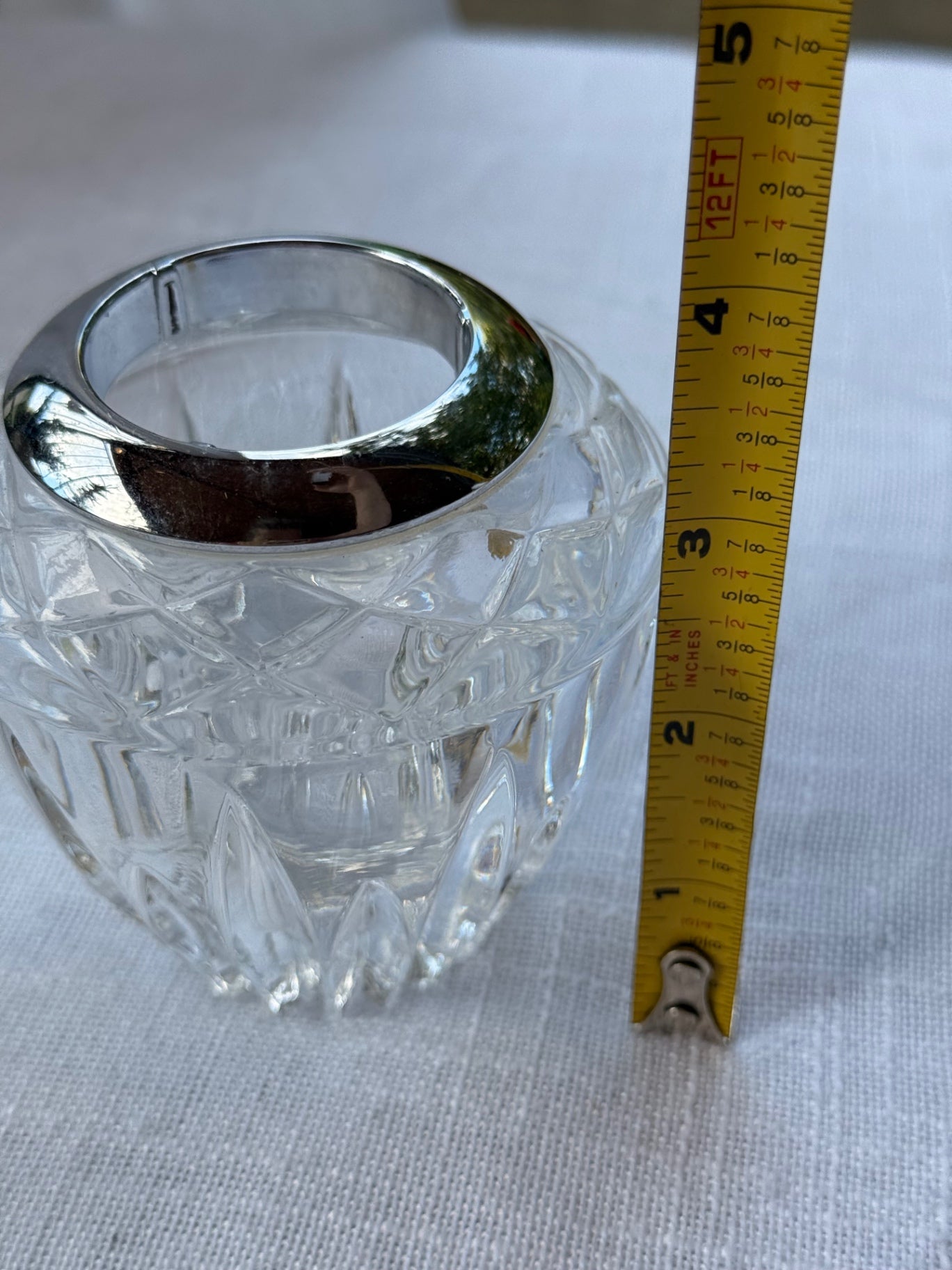 Vintage Heavy Cut Crystal Match Striker / Toothpick Holder with Chrome-Plated Rim