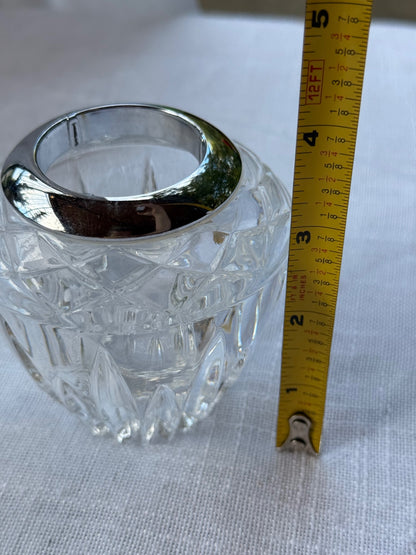 Vintage Heavy Cut Crystal Match Striker / Toothpick Holder with Chrome-Plated Rim