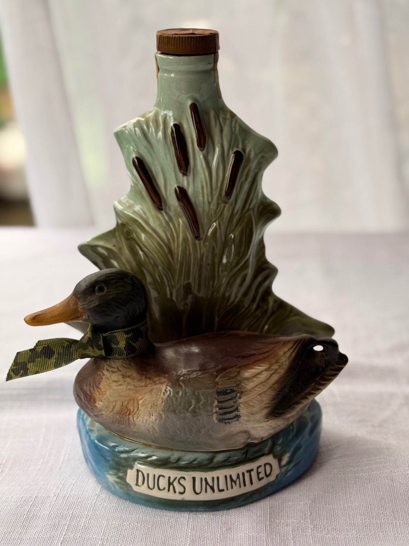 Vintage 1974 Jim Beam Ducks Unlimited Decanter - Mallard Duck & Cattails Regal China Bottle