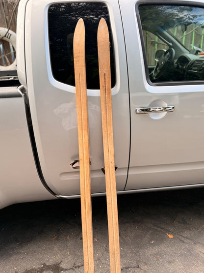 Vintage Wooden Snow Skis - Antique Solid Wood Slalom Skis with Original Leather Bindings