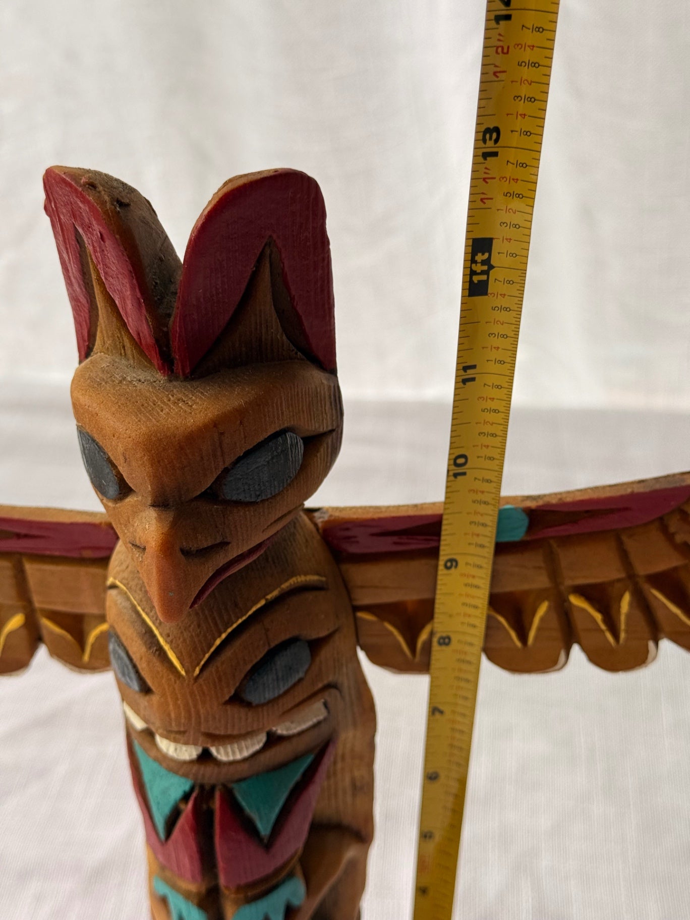 Vintage 12" Hand-Carved Wooden Totem Pole - Traditional Native Arts Alaska