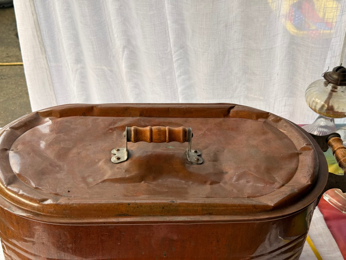 Vintage Large Copper Wash Boiler - Antique Farmhouse Laundry Tub with Lid & Wood Handles
