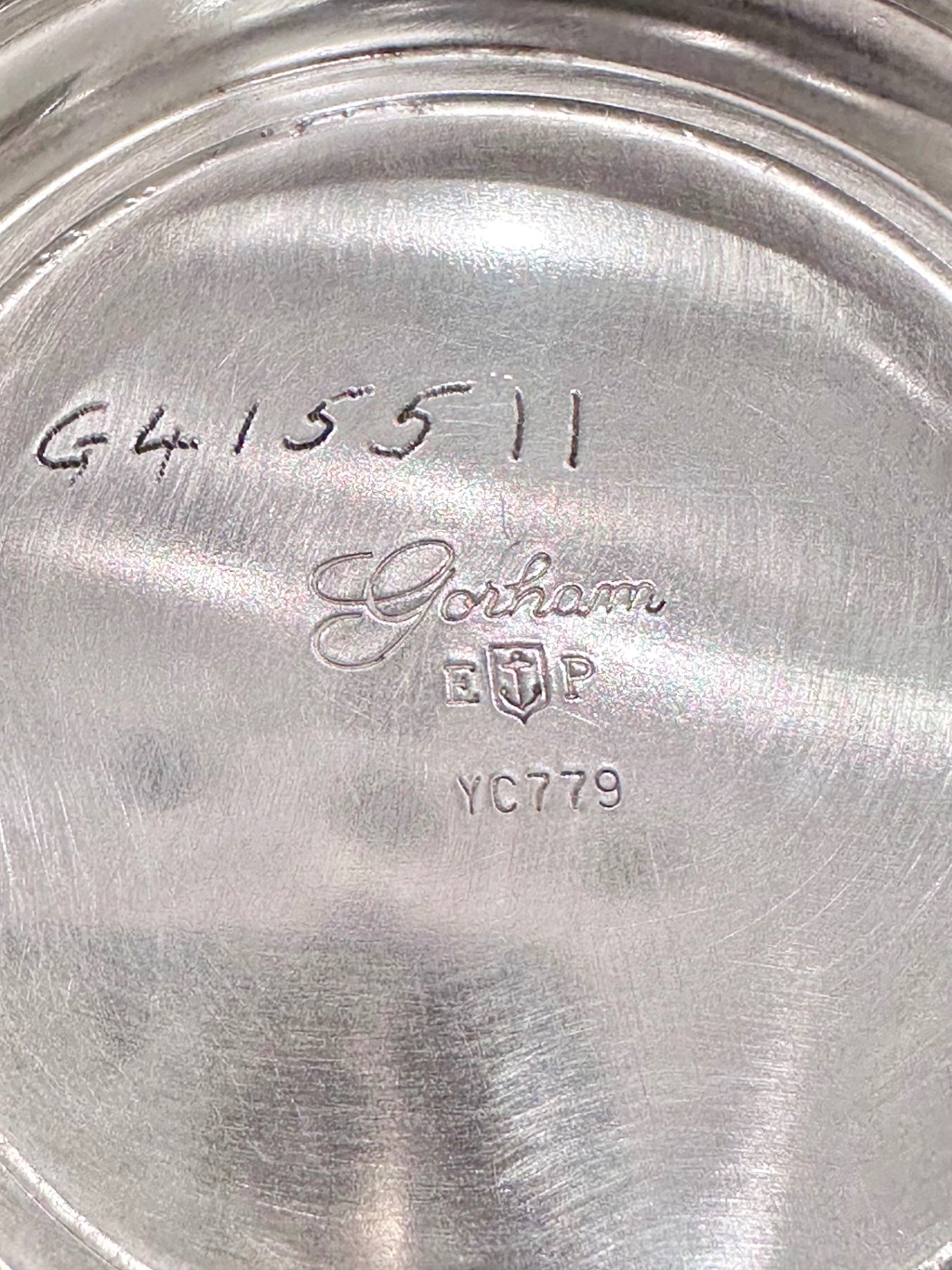 Paul Revere style silver bowl w/script monogram 