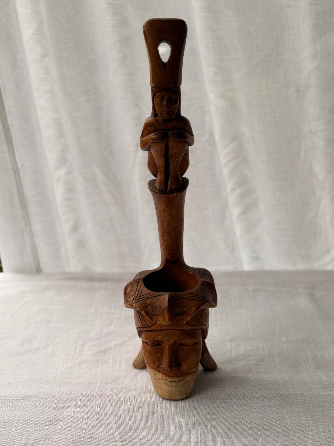 Vintage Hand-Carved Wooden Mortar and Pestle Set - Tribal Figural Grinder Folk Art