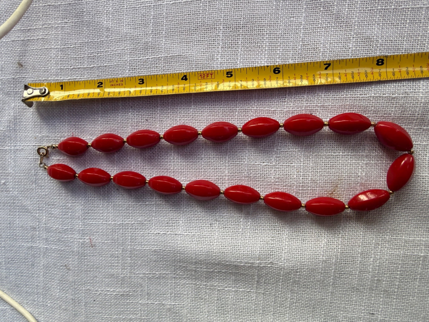 Vintage Mid-Century Bright Red Molded Plastic Rice Bead Choker Necklace – 16"