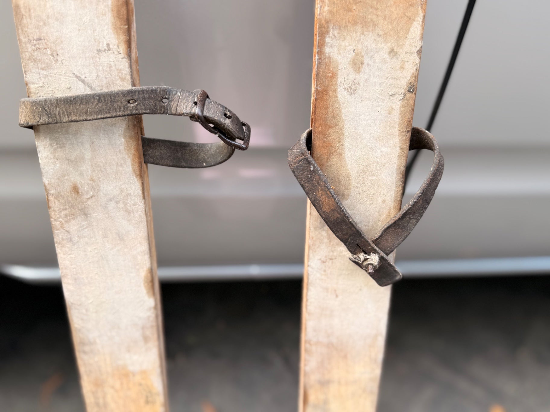 Vintage Wooden Snow Skis - Antique Solid Wood Slalom Skis with Original Leather Bindings