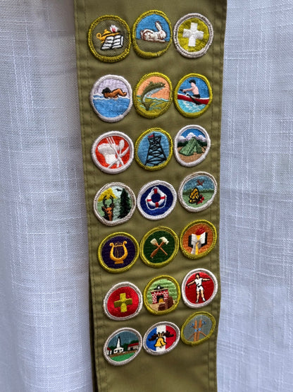 Vintage 1960s Boy Scouts BSA Eagle Scout Uniform Set – Shirt, Pants, Sash with 21 Merit Badges & Order of the Arrow Patches (Reno, NV)