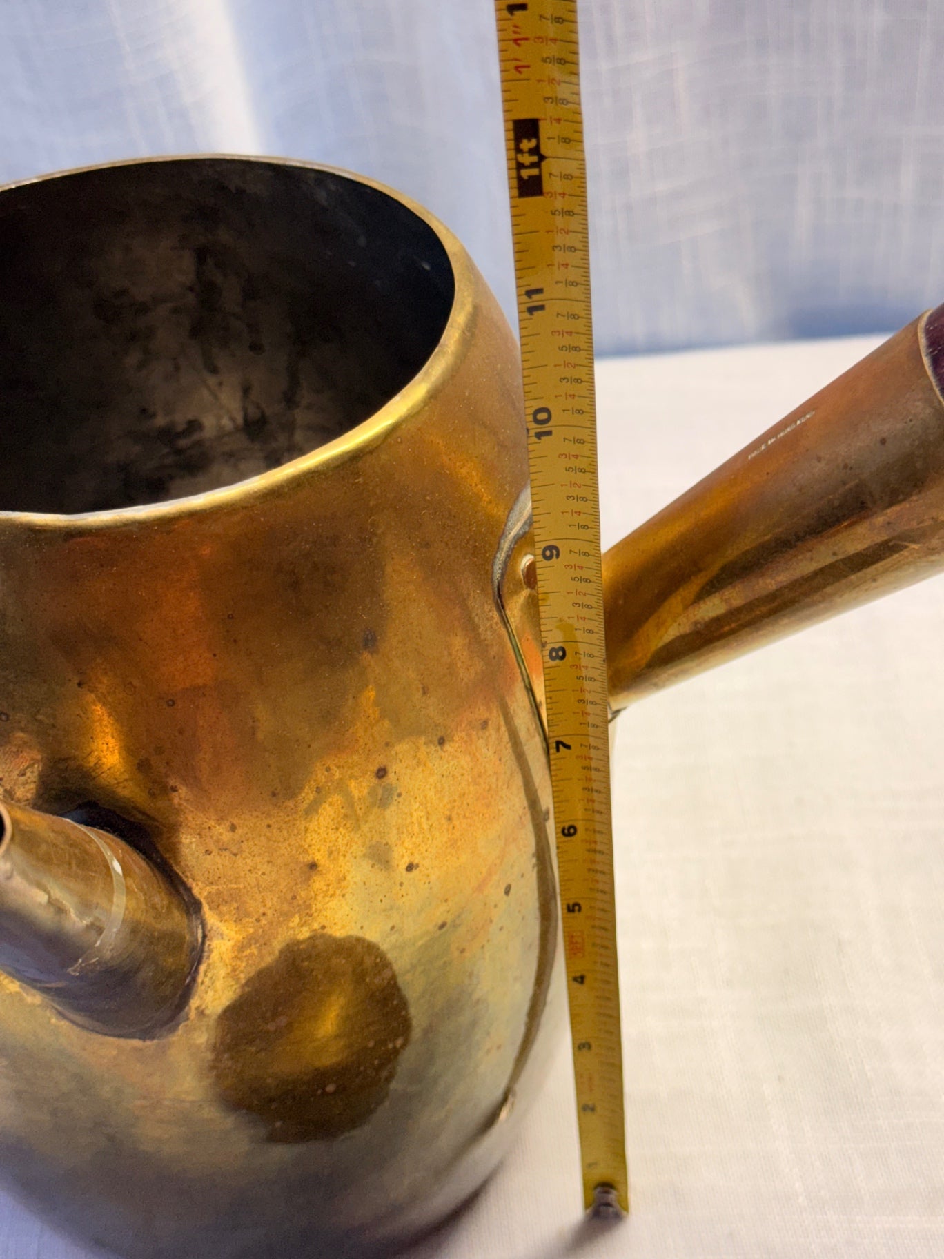 Vintage Solid Brass Teapot Pitcher with Side Wooden Handle – Made in Hong Kong