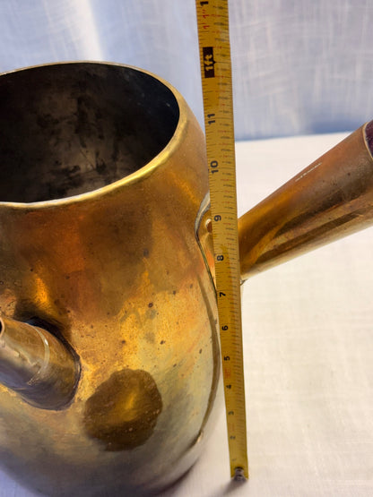 Vintage Solid Brass Teapot Pitcher with Side Wooden Handle – Made in Hong Kong