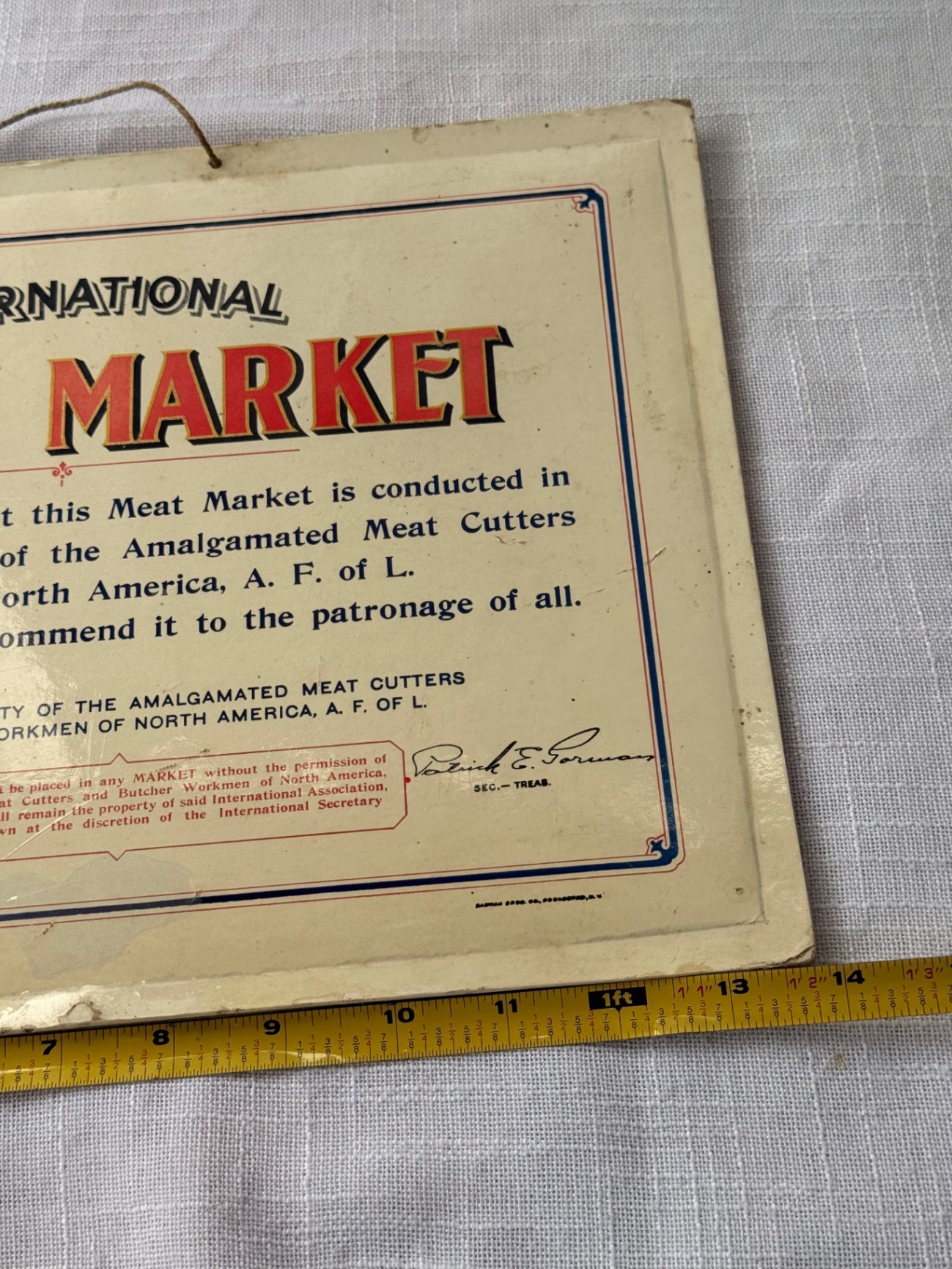 Vintage Amalgamated Meat Cutters Union Market Sign - Pike Place Market Seattle History
