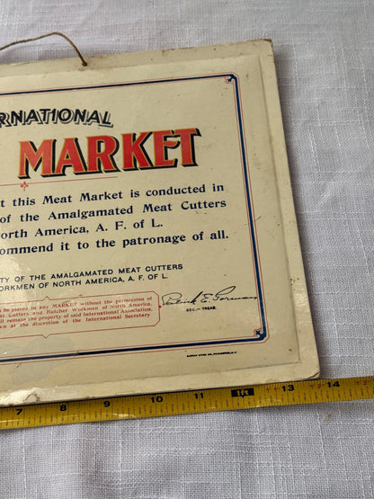 Vintage Amalgamated Meat Cutters Union Market Sign - Pike Place Market Seattle History