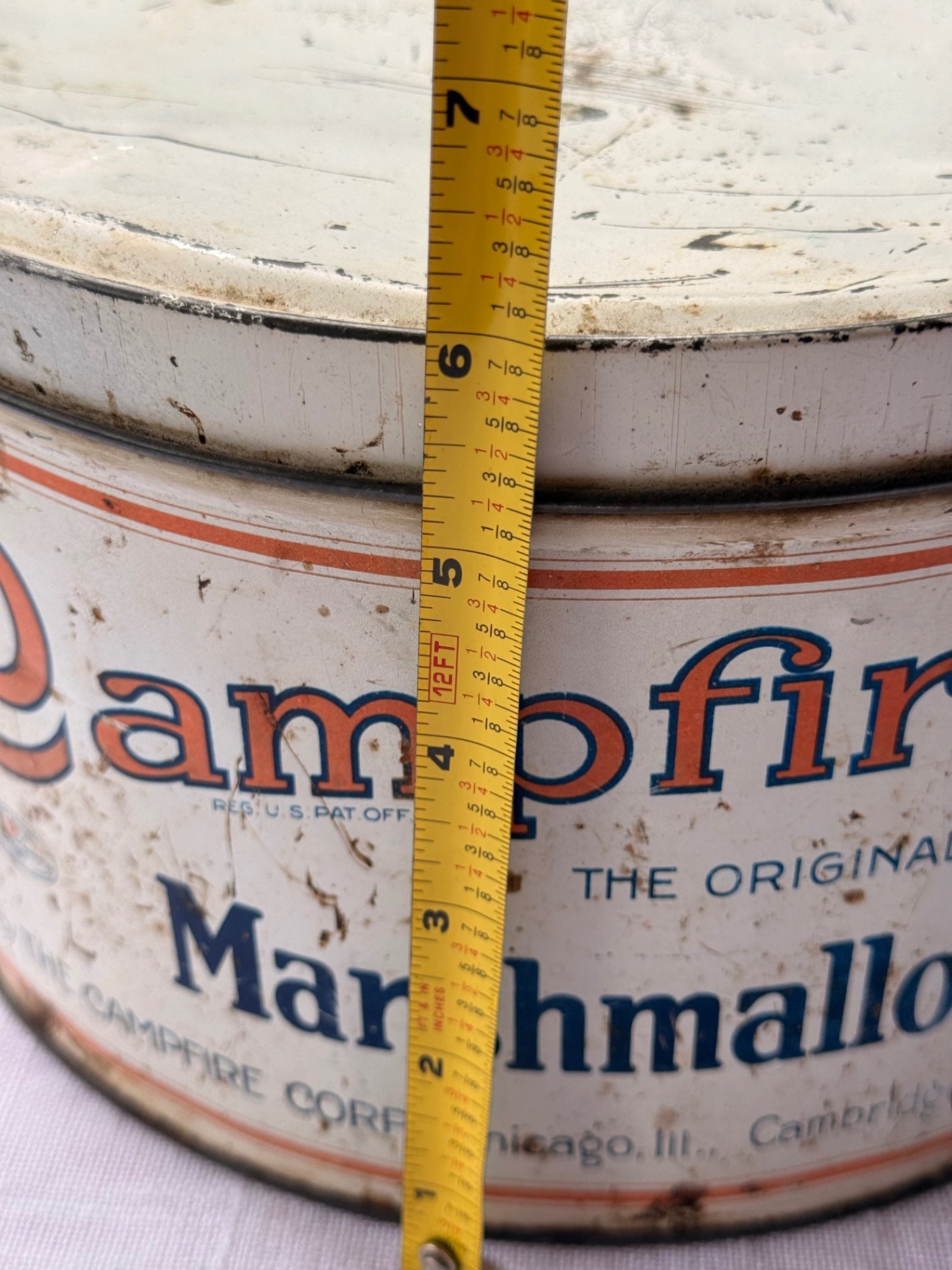 Vintage 1920s Campfire Marshmallows 5lb Tin Canister – Original 10” Antique Advertising