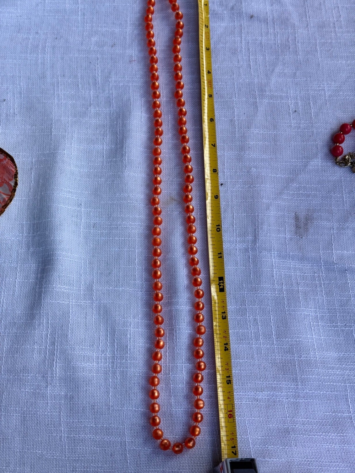 Vintage Mid-Century Burnt Orange Faux Pearl Single Strand Bead Necklace – 31"