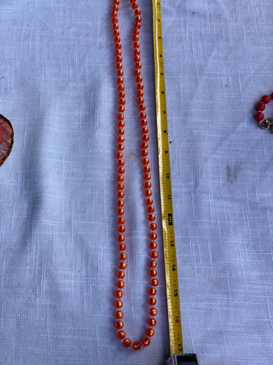 Vintage Mid-Century Burnt Orange Faux Pearl Single Strand Bead Necklace – 31"