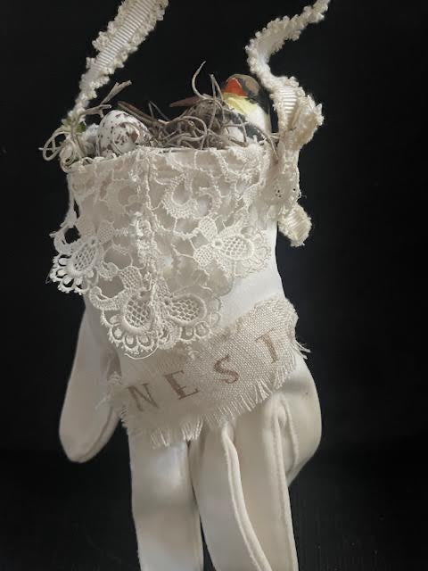 Bird and Egg in Glove with Nest Label 