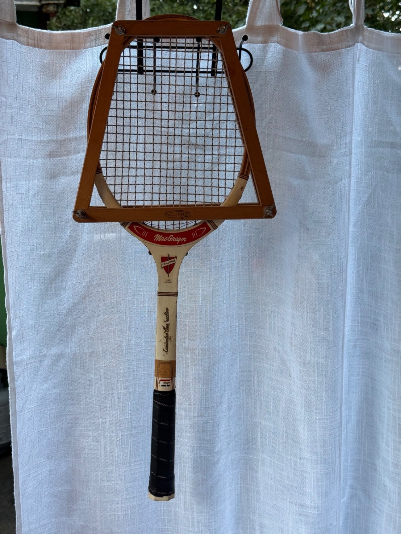 Vintage MacGregor Challenger Laminated Wood Tennis Racket with Wooden Press Holder