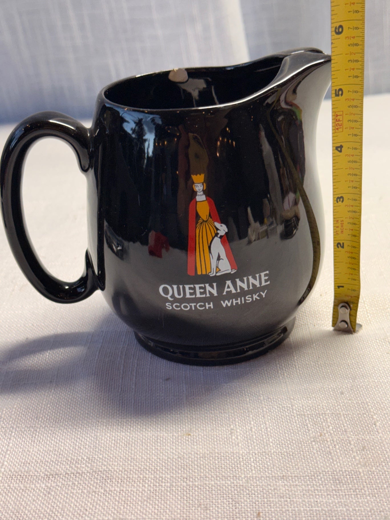 Vintage Queen Anne Scotch Whisky Black Ceramic Pub Jug / Water Pitcher