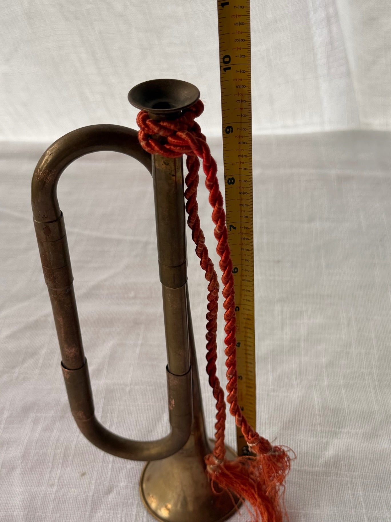 Vintage Miniature Brass Bugle Horn with Braided Red Cord and Tassels