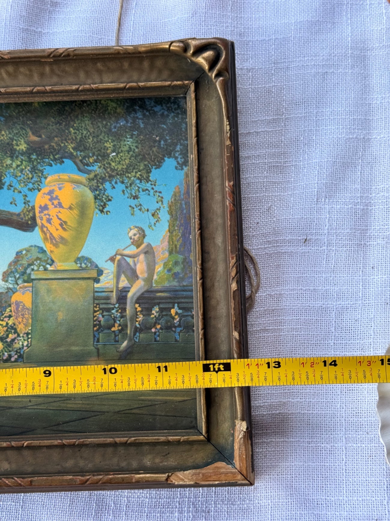 Vintage 1920s Maxfield Parrish "Daybreak" Art Print in Original Period Relief-Molded Frame – 13.5" x 8"