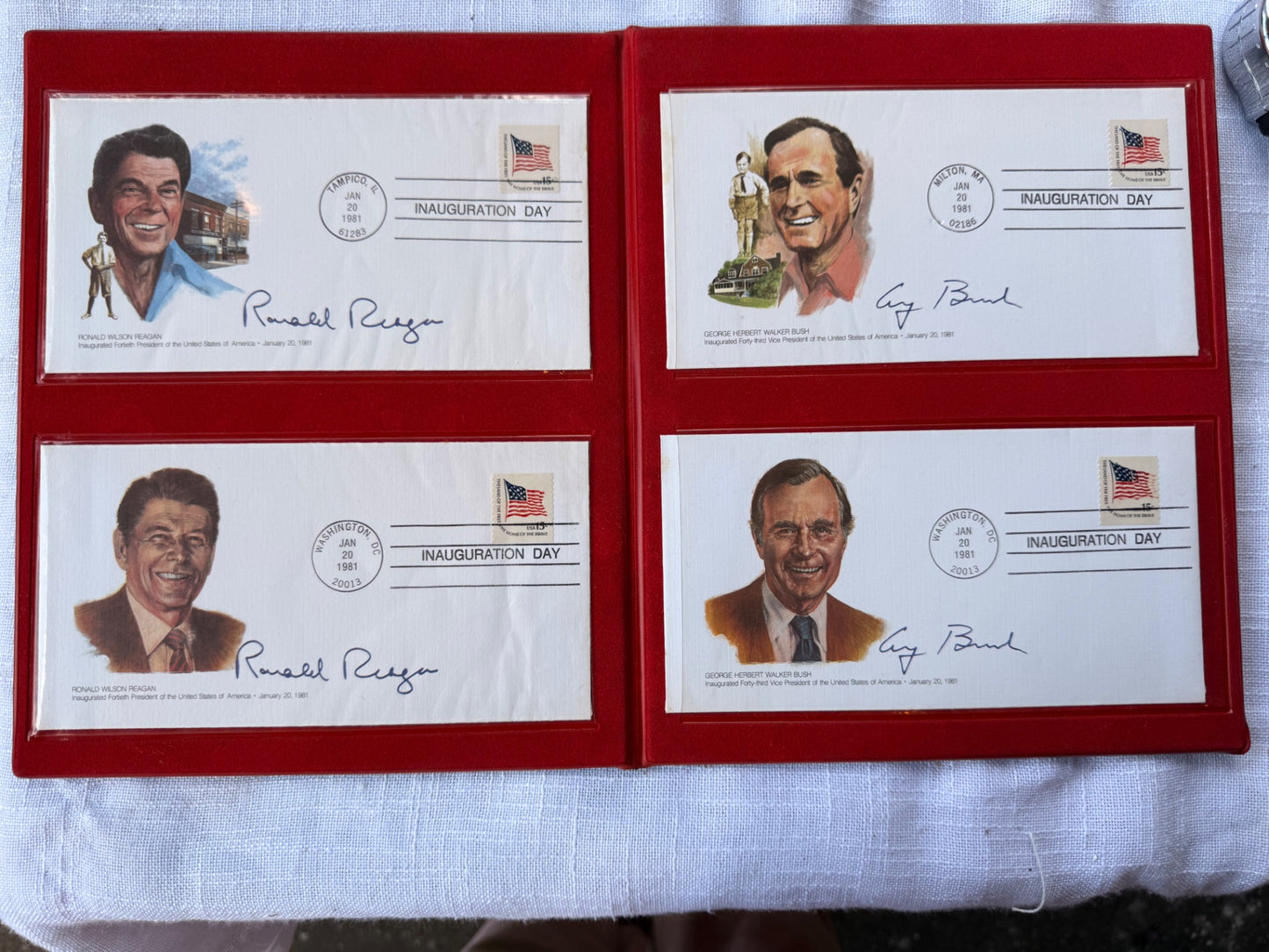 Vintage 1981 Ronald Reagan & George H.W. Bush Inaugural First Day Cover Commemorative Portfolio