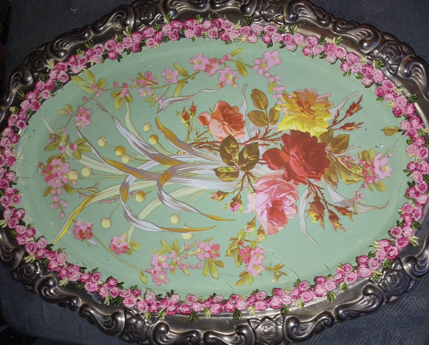 Tray green floral 