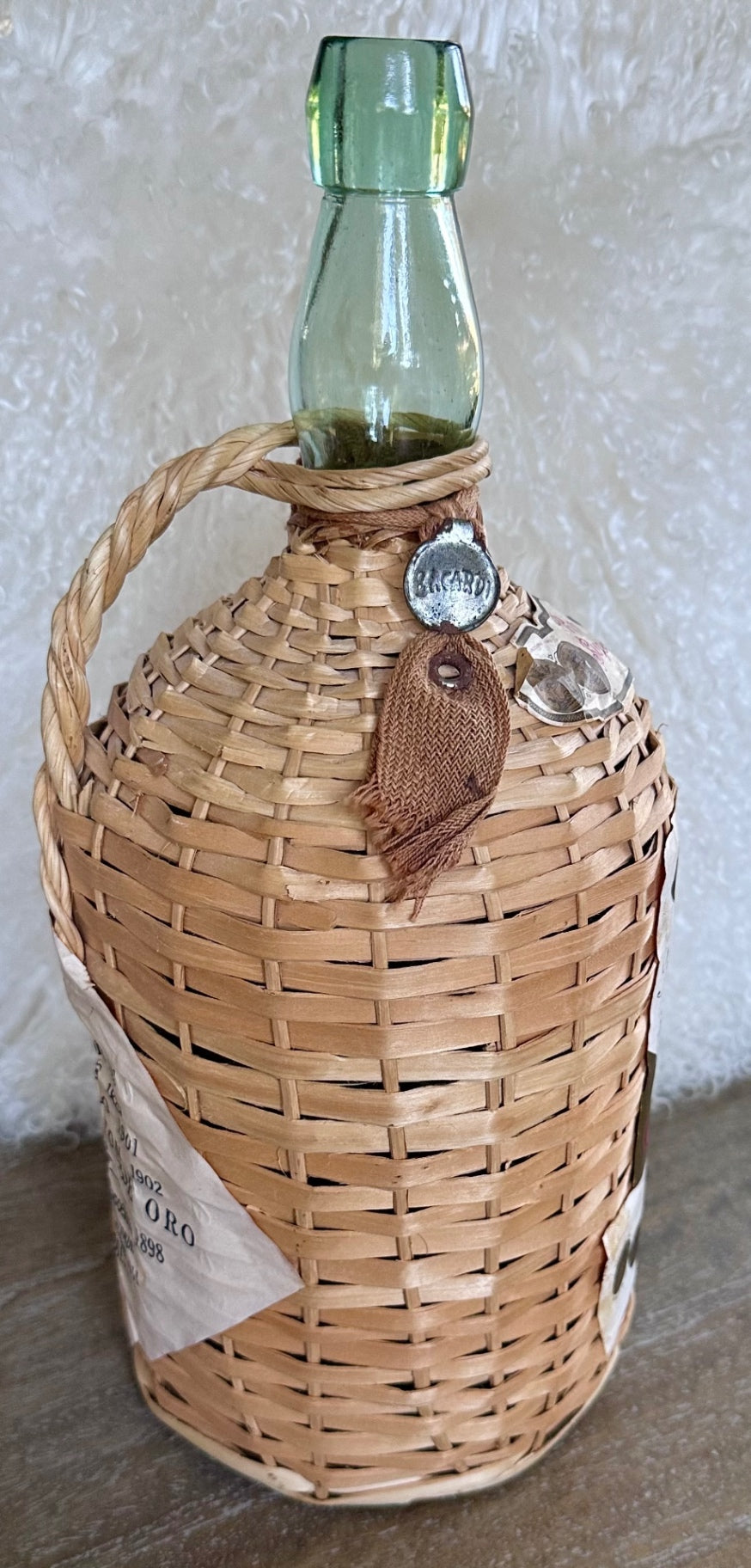 Vintage wicker wrapped Bacardi Demijohn bottle
