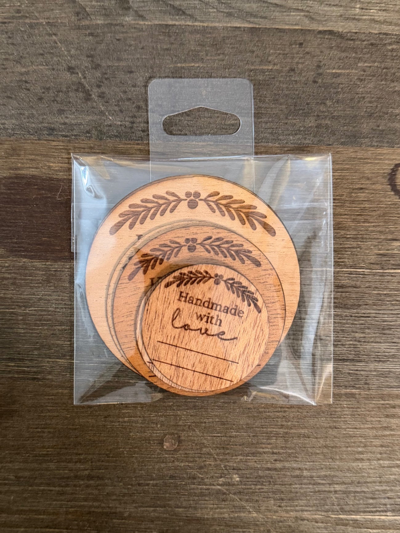 Engraved wood "Handmade with love" tags