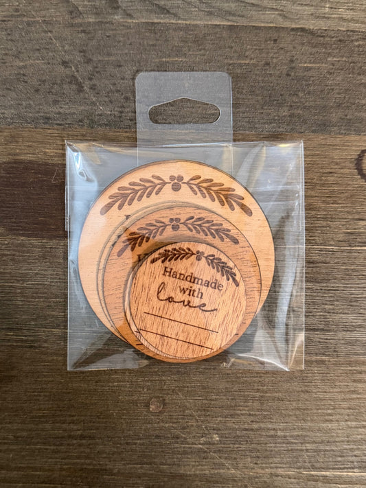 Engraved wood "Handmade with love" tags