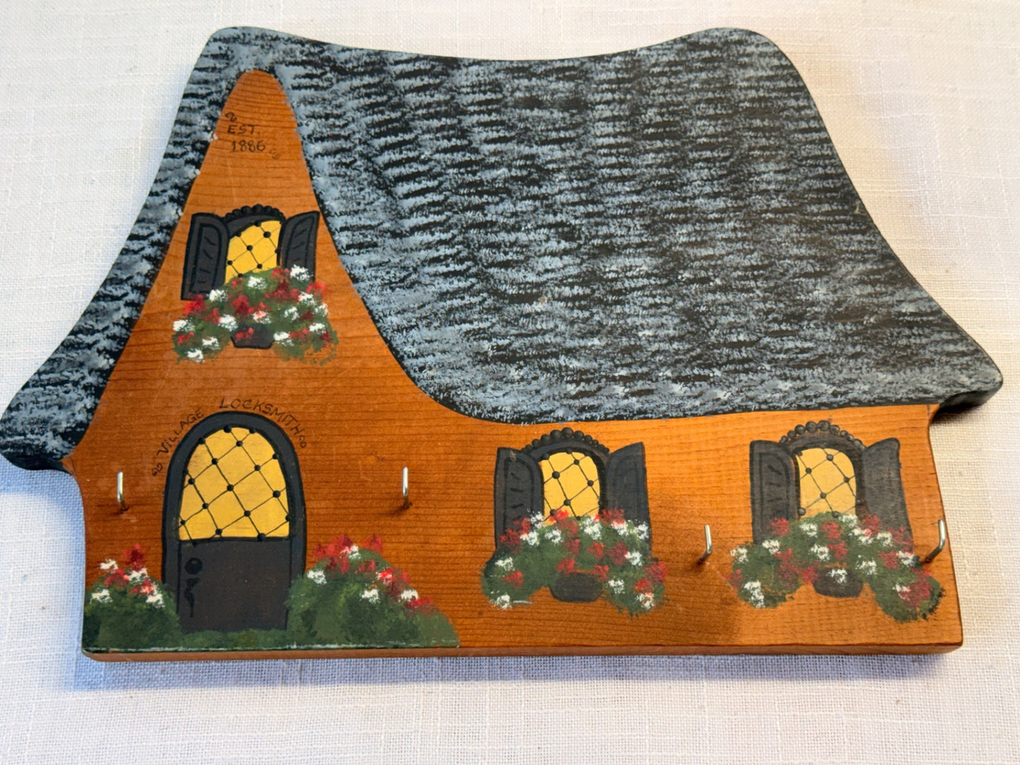 Vintage Hand-Painted Wooden "Village Locksmith" Cottage Key Holder