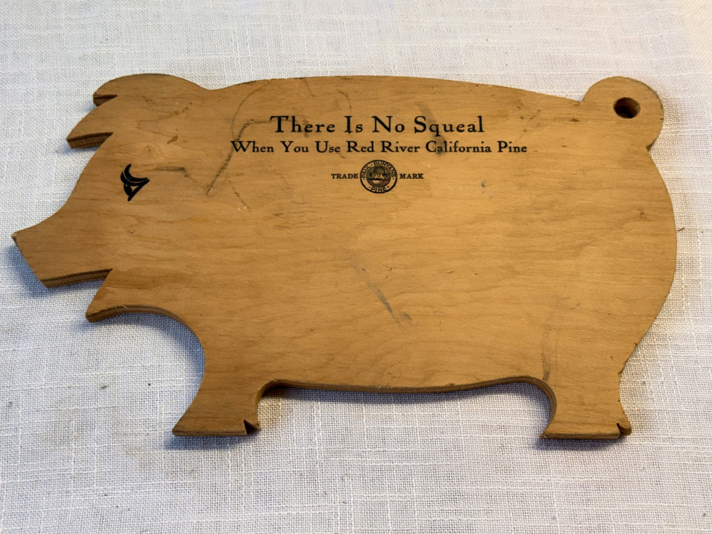 Vintage Red River Lumber Co. "Paul Bunyan's Pine" Wooden Pig Advertising Board