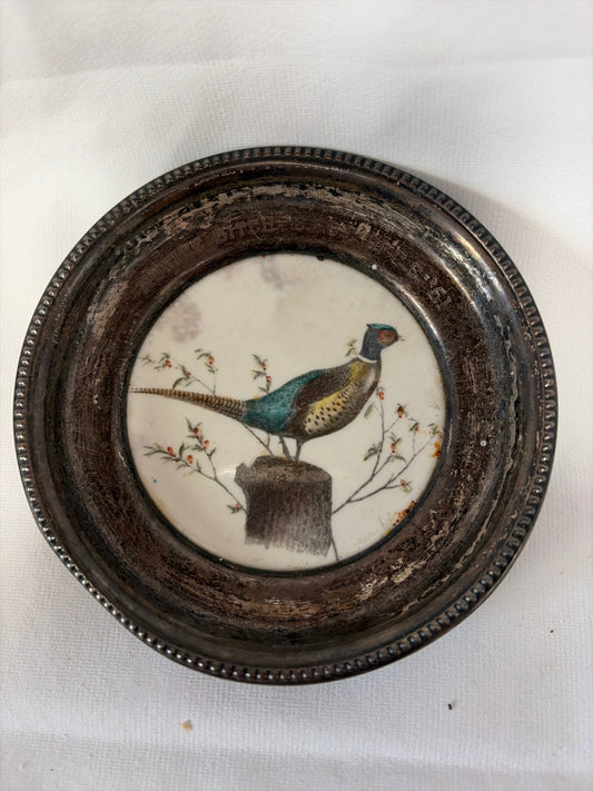 ~4” Sterling Silver and porcelain coaster