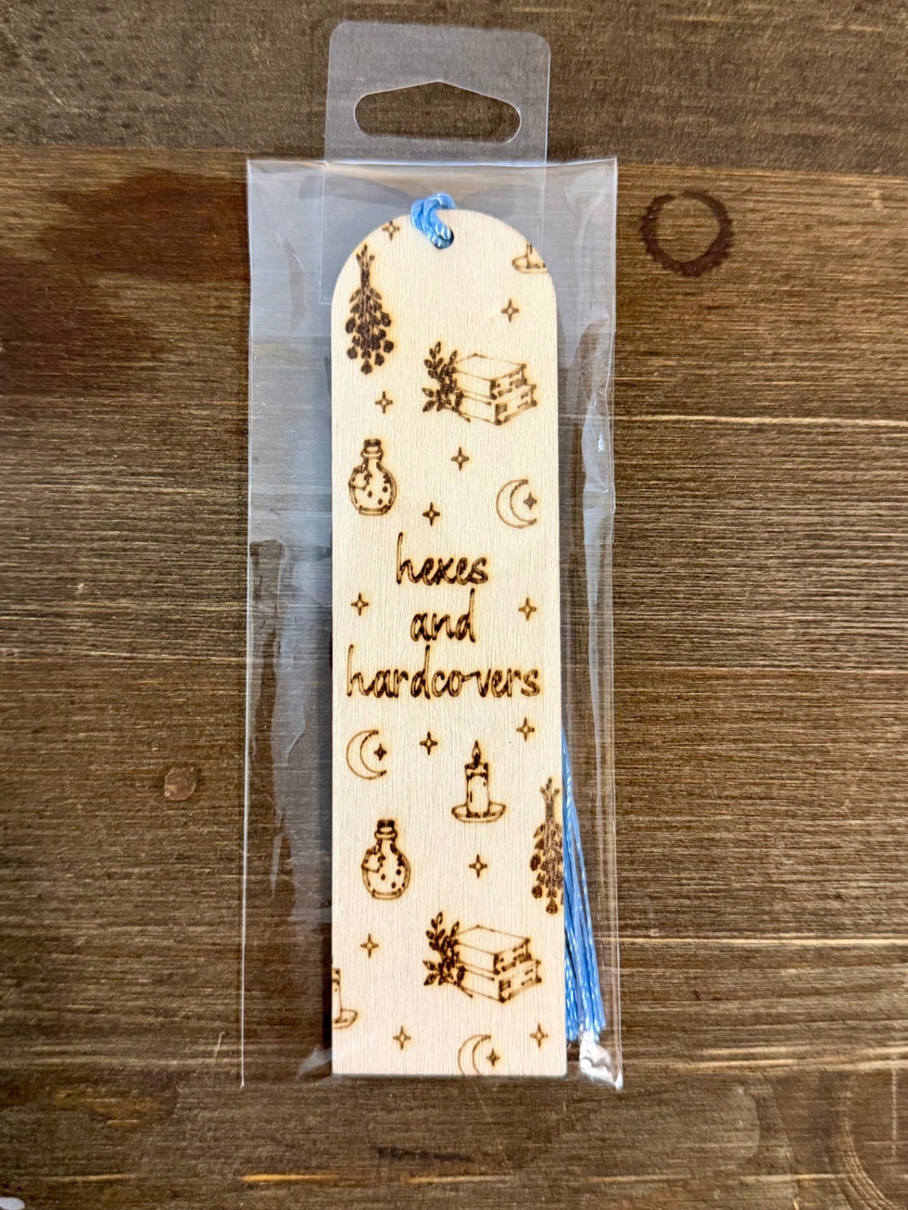 Wooden Bookmark - Hexes & Hardcovers