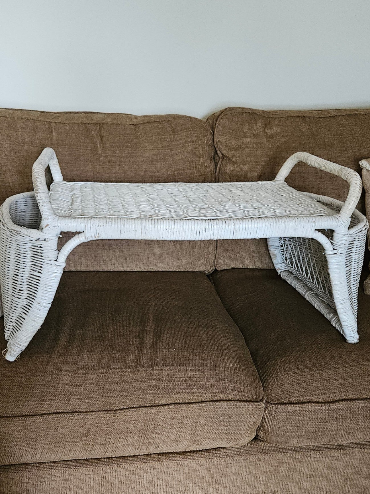 Vintage white wicker bed tray