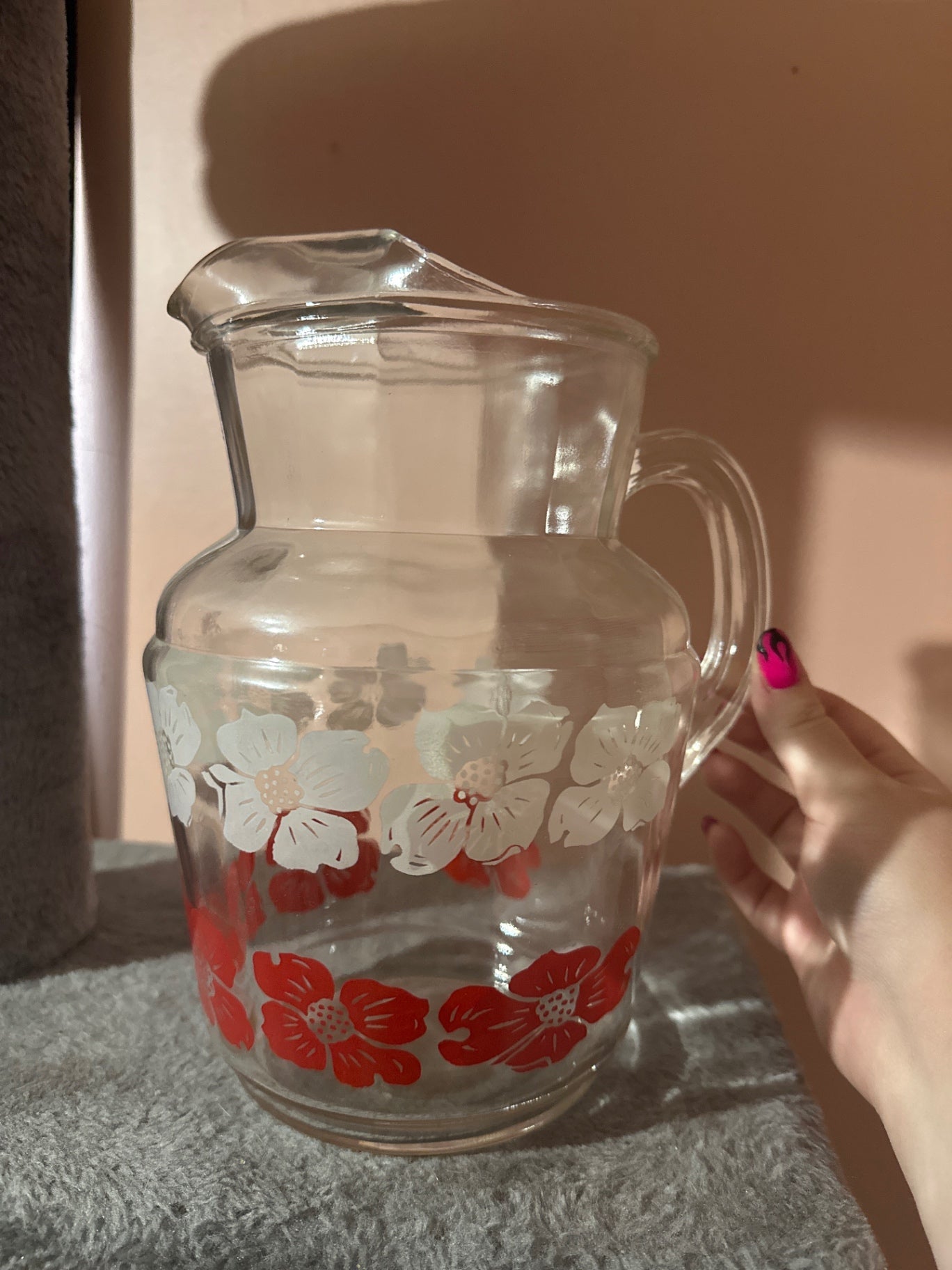 1980’s White & Red Floral Pitcher