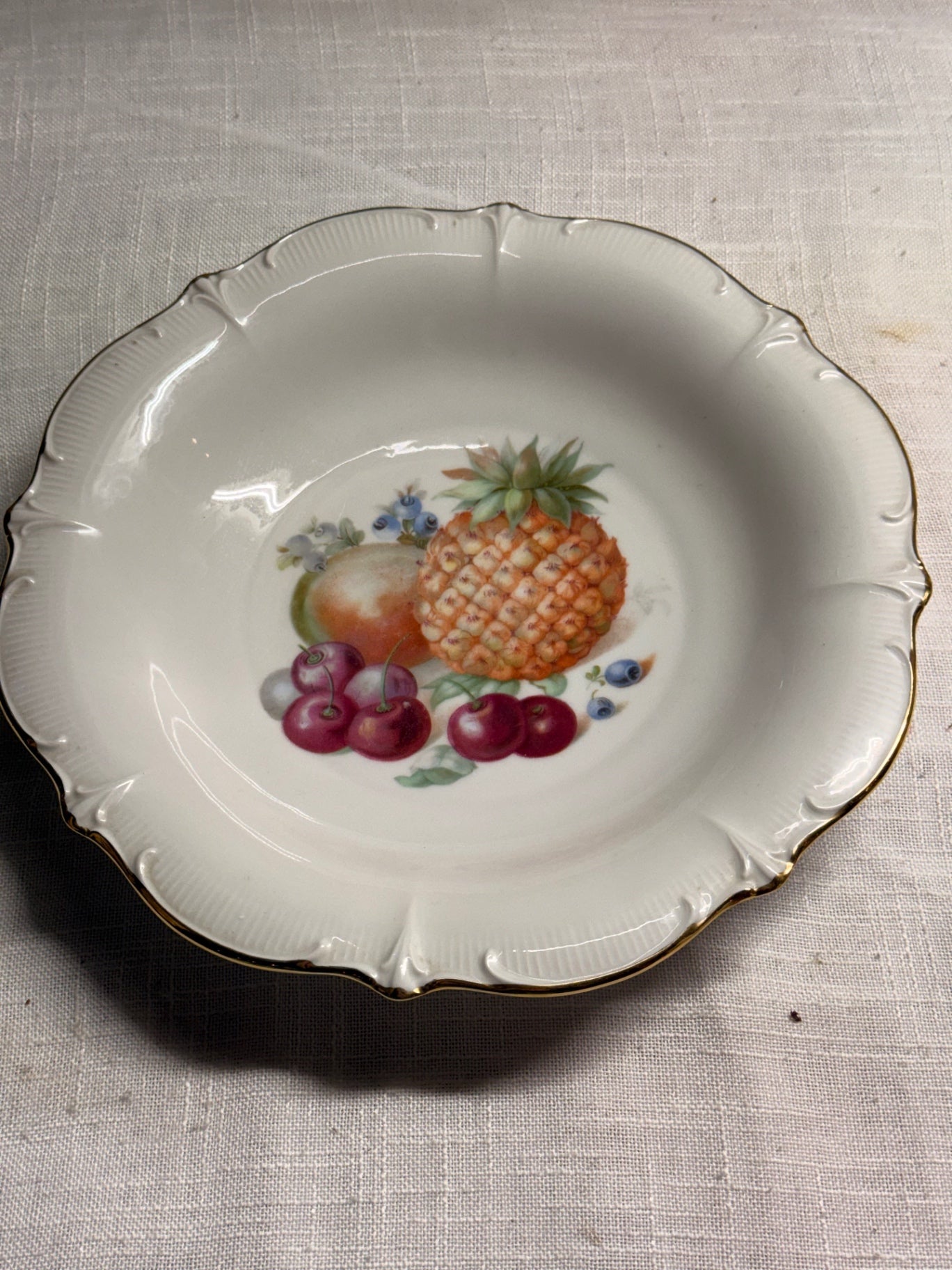 Vintage Schumann Arzberg Porcelain Fruit Motif Bowl with Gold Trim