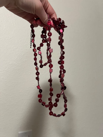 Long Faux Glass Beaded Necklace 