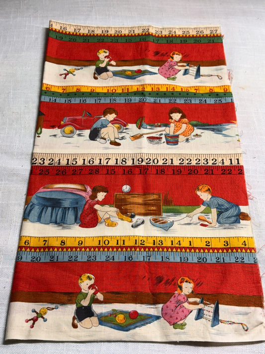 Vintage 1950s Mid-Century Children & Toys Novelty Print Cotton Craft Fabric