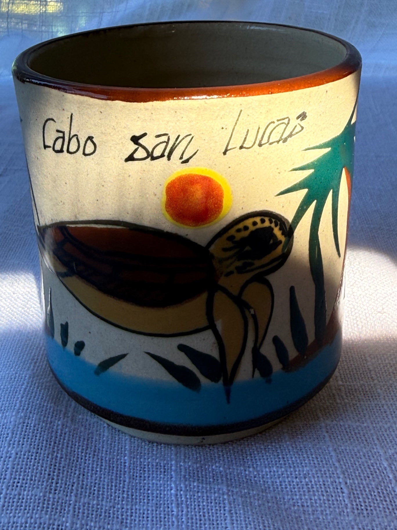 Vintage Hand-Painted Cabo San Lucas Sea Turtle Coffee Mug
