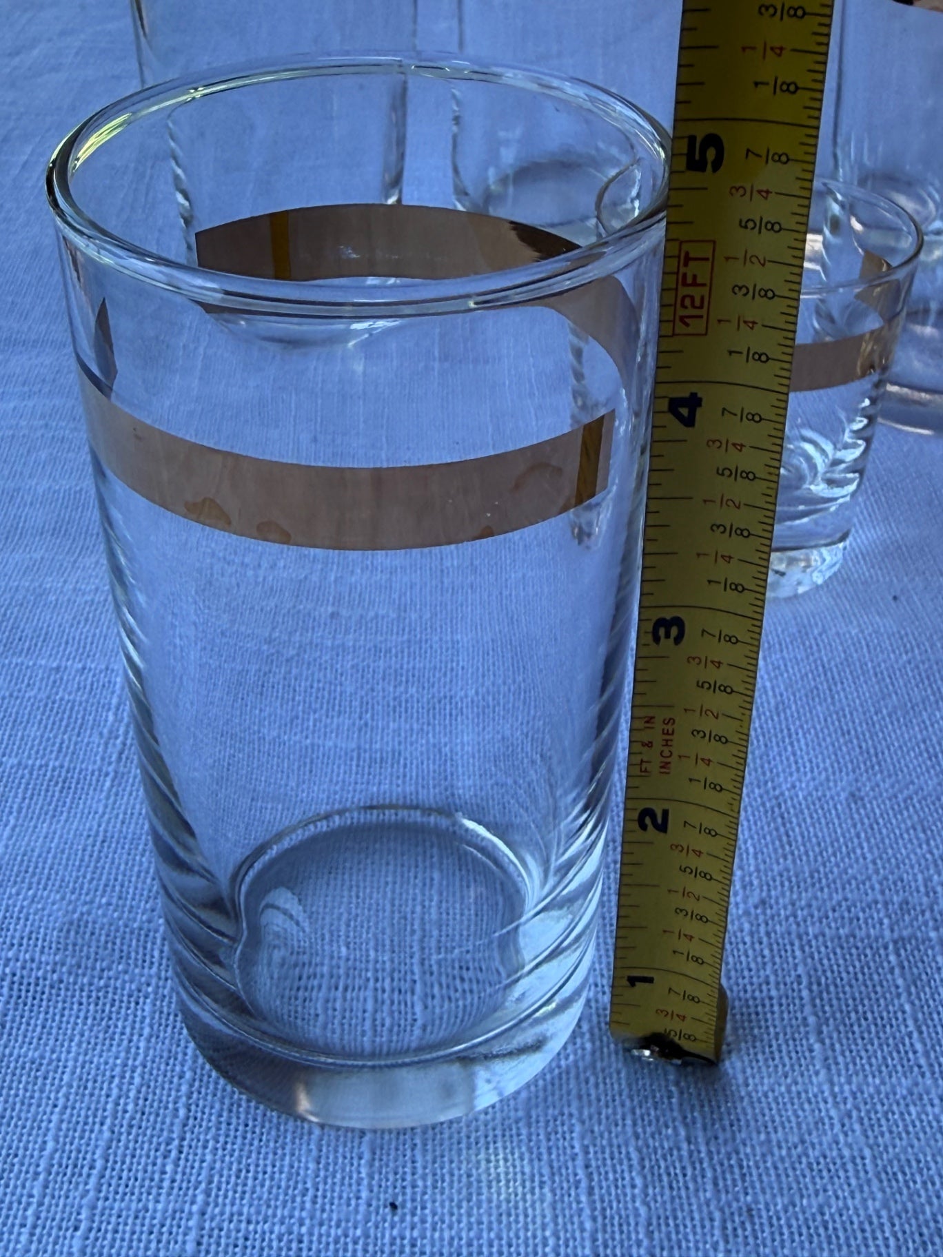 Vintage MCM Clear Glass Gold Stripe Barware Set – Highballs, Rocks & Shot Glasses